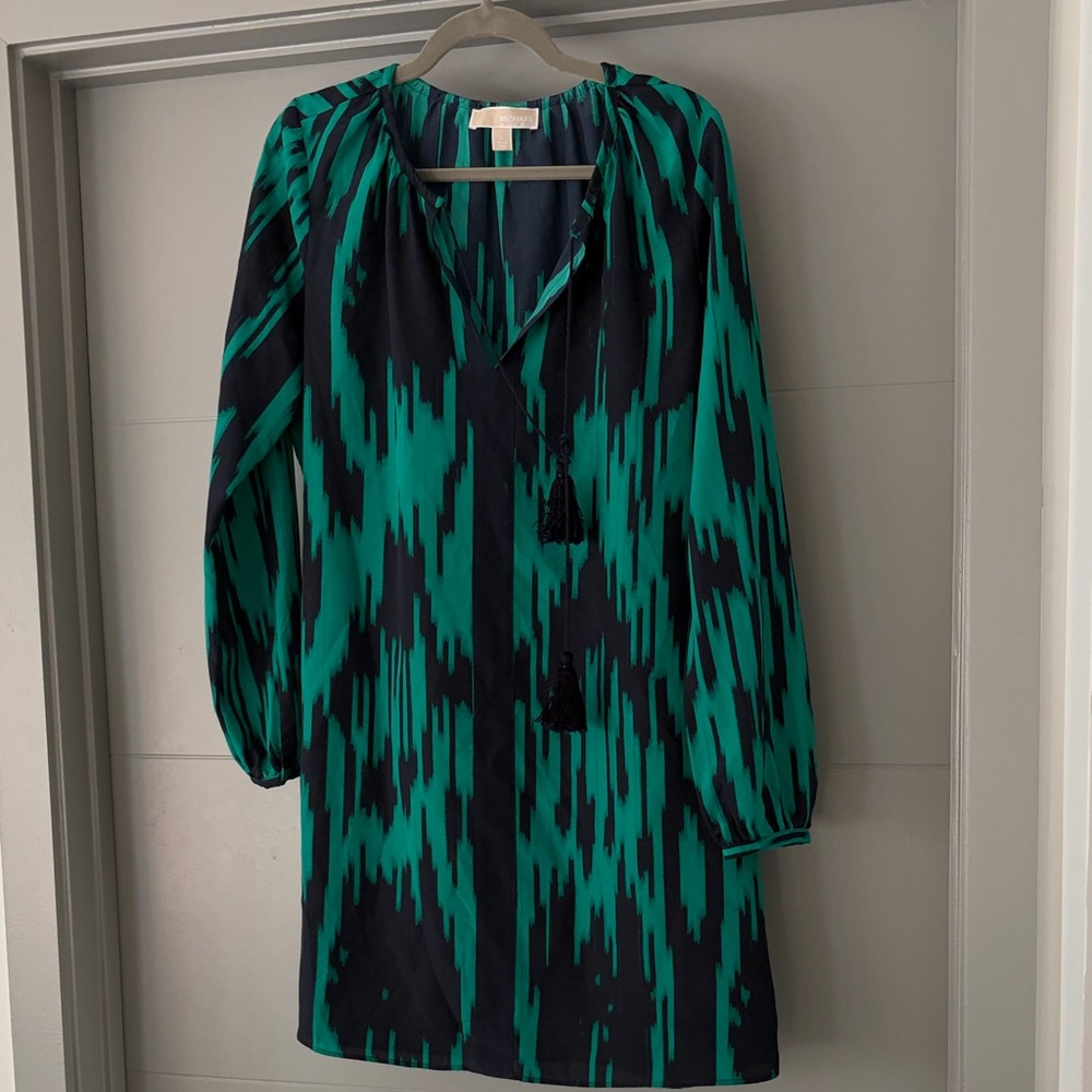 Michael Kors Teal and Black Long Sleeve Dress